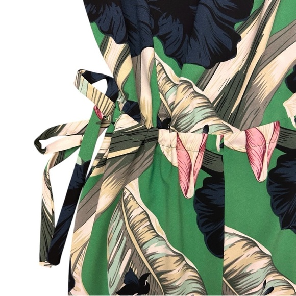 Elegant Floral Green Jumpsuit Tropical Flowers Crop Wide Leg Sleeveless Size 6 - Picture 4 of 10